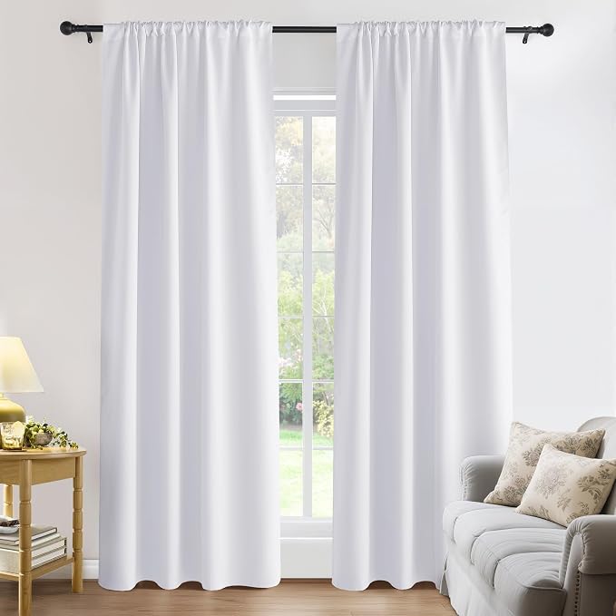 PONY DANCE Blackout Curtains for Bedroom 96 inches Long 2 Panels Set, Thermal Insulated Rod Pocket Black Out Window Drapes, Noise Reducing Window Treatment for Living Room(W52 x L96 inch, Pure White)