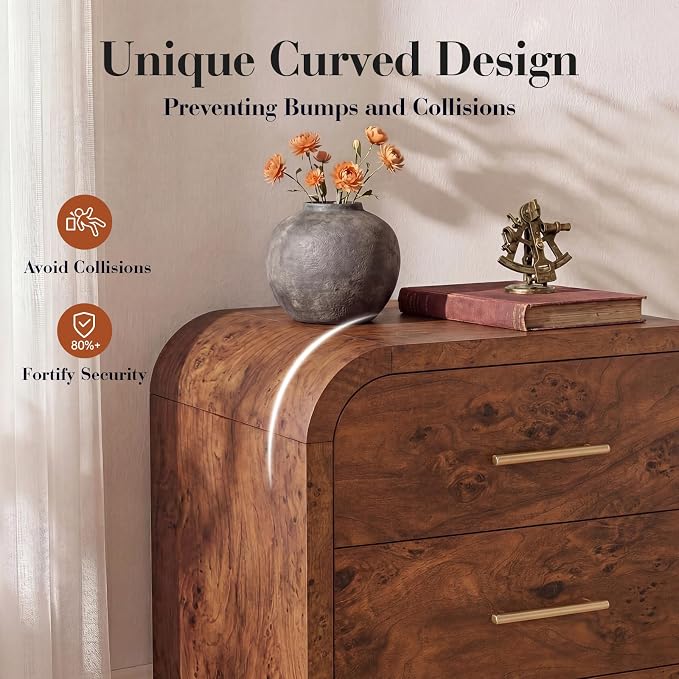 Night Stand [Unique Curved Profile] [FSC-Certified Wooden Board] 2-Drawer Nightstand 24" H Metal Handle Modern Sturdy Bedside Table Side Table End Table | [Curved Profile] [FSC-Certified Wooden Board] Nightstand 24" H Metal Handle Modern Bedside Table ...