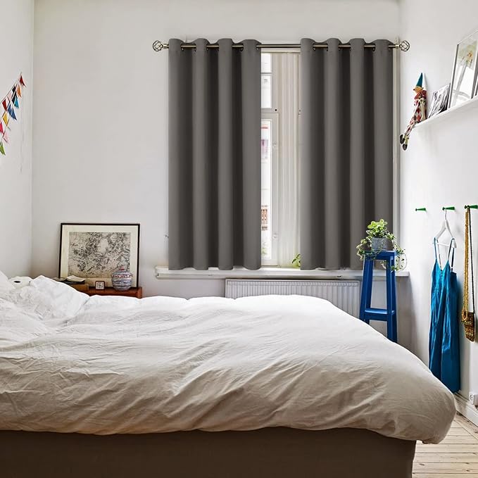 BGment Grey Blackout Curtains for Bedroom 45 Inch Long - 2 Panels | Grommet Top, Black Out, Room Darkening, Sunblock, Thermal Insulated, Window Drapes for Kids Boys Room, 52x45 Inch