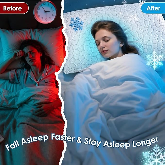 Cooling Pillows Queen Size Set of 2 Shredded Memory Foam Pillows for Side Back Stomach Sleepers, Two-Sided Cool Adjustable Firm or Soft Bed Pillow Luxury Gel Neck Pillow for Neck Shoulder Pain Relie