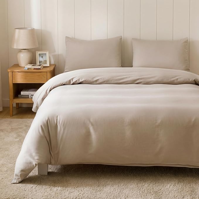 HeimenAogo Egyptian Cotton Duvet Cover Queen Size Ultra Soft and Breathable Bedding Set with Zipper Closure Long Staple Pre-Washed Cotton Duvet Cover Oatmeal Gray 3Pcs (90"×90")