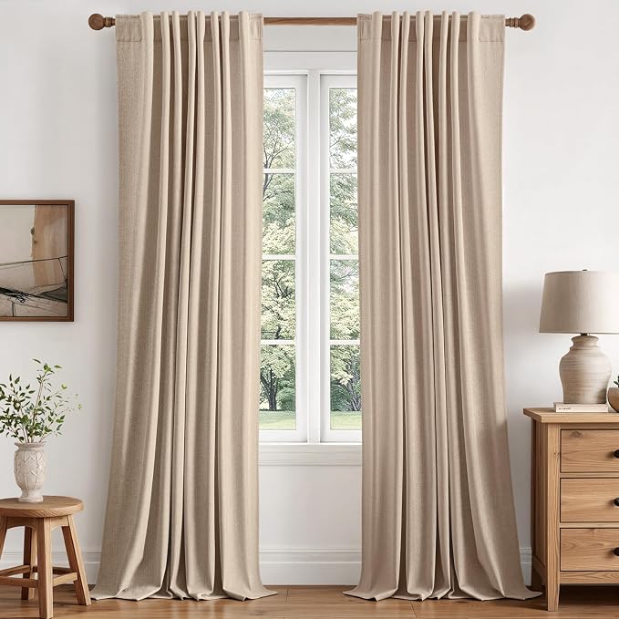 MIULEE 100% Blackout Linen Curtains for Bedroom 40W x 96L Linen 2 Panels | 96 inches Long, Thermal Insulated, Room Darkening, Black Out Drapes for Living Room, Back Tab Rod Pocket