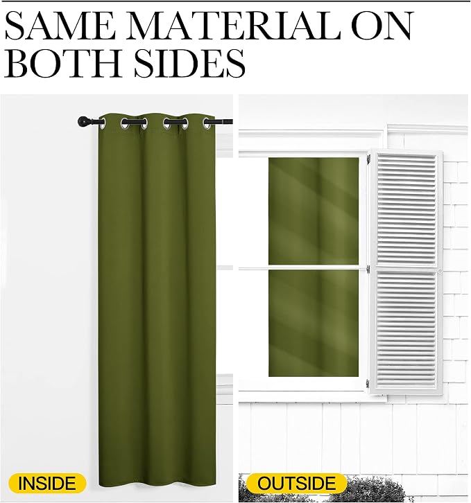 NICETOWN Bedroom Curtain Panels, 1 Pair, 34 by 72-inch, Olive Green | Christmas Holiday Decor Thermal Insulated Solid Grommet Blackout Curtains/Drapes