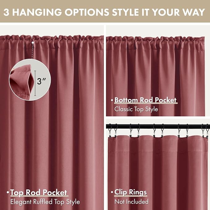 MIULEE 84 Inch Length Dusty Rose Blackout Bedroom Curtains Set of 4 | Thermal Curtains for Summer Heat, Light Blocking Privacy Bedroom Window Drapes, Top&Bottom Rod Pocket, Living Room