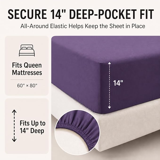 Queen Comforter Set Purple - 7 Pieces Bed in a Bag | OEKO-TEX Certified, All-Season, Bedroom, Guest Room, Down-Alternative Comforter + Flat & Fitted Sheets + 4 Pillowcases
