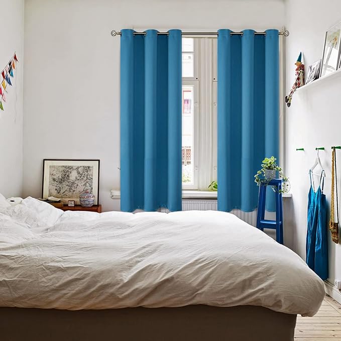 BGment Steel Blue Blackout Curtains for Bedroom 63 Inch Long - 2 Panels | Grommet Top, Black Out, Room Darkening, Sunblock, Thermal Insulated, Window Drapes for Kids Boys Room, 42x63 Inch