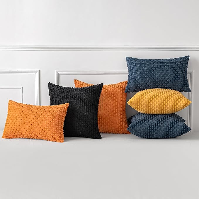 MIULEE Decorative Throw Pillow Covers 20x20 Black Textured Corduroy | Pack of 2 Striped Pillow Covers Modern Farmhouse Home Decor for Couch Bed Sofa Living Room