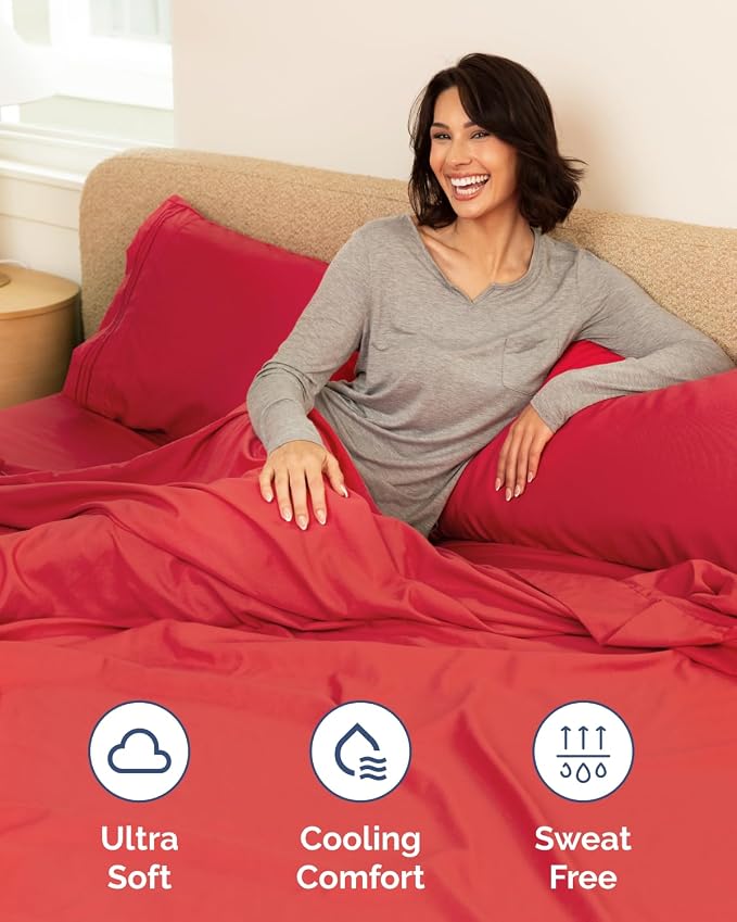 2 Pack Extra Deep King Fitted Sheets with Extra Deep Pockets - Red | Hotel Luxury Bottom Fitted Sheets Only, Soft, Fade & Wrinkle Free, Breathable & Comfy, All Around Elastic Fitted Sheets