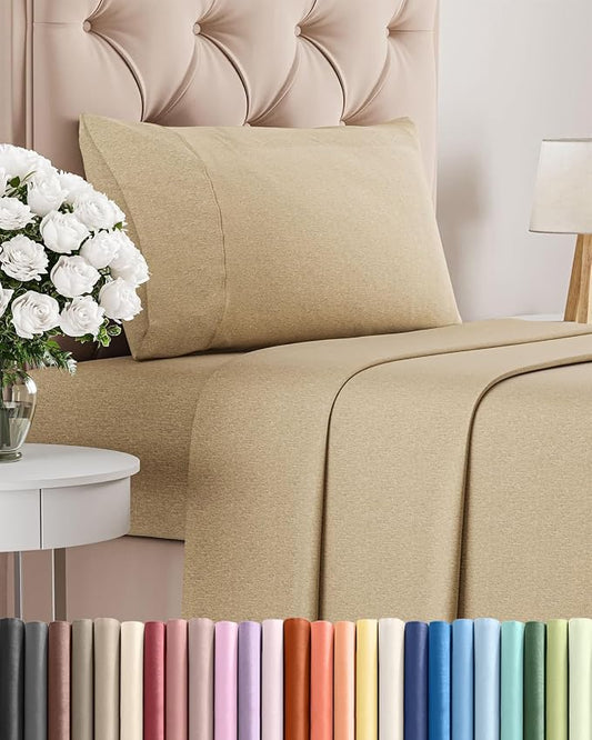 Twin Size 3 Piece Sheet Set - Breathable & Cooling Sheets - Heathered Tan | Hotel Luxury Bed Sheets for Women & Men, Deep Pockets, Easy-Fit, Extra Soft and Wrinkle Free Sheets, Oeko-Tex Bed Sheet Set