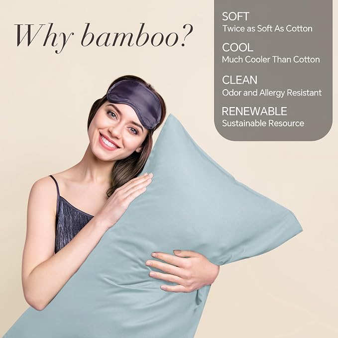 BEDELITE King Pillow Cases Set of 2, Rayon Derived from Bamboo, Haze Blue | Cooling and Breathable Pillow Cover for Hot Sleepers & Night Sweats, Silky Soft Cozy, Envelope Closure, 20x36 Inches