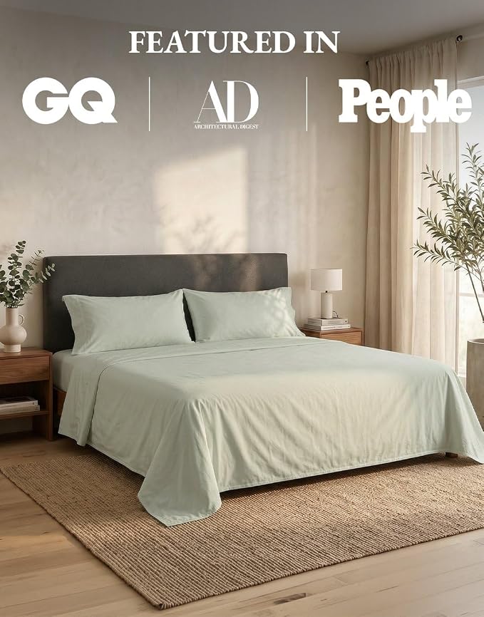 LANE LINEN California King Sheets 100% Organic Cotton Percale 4pc - Mineral | Cal King Sheet Set, GOTS Certified Organic Cotton Percale - Crisp Hotel-Style Feel, Soft From The First Wash