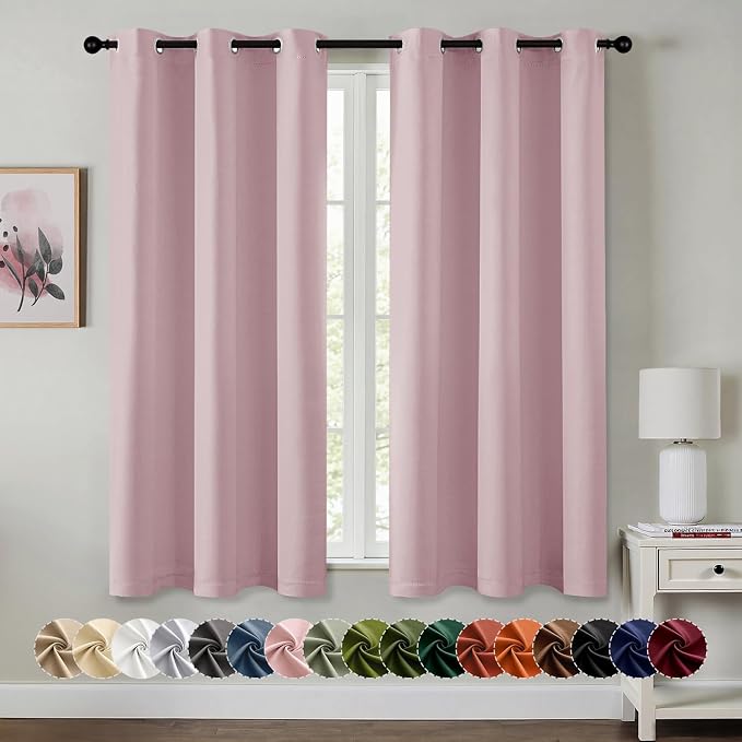 MIULEE Blackout Curtains for Bedroom 2 Panels 40 x 45 Inch Long Blush Pink | Thermal Insulated, Living Room Darkening Grommet Drapes, Noise Reducing, Light Blocking Window Treatments