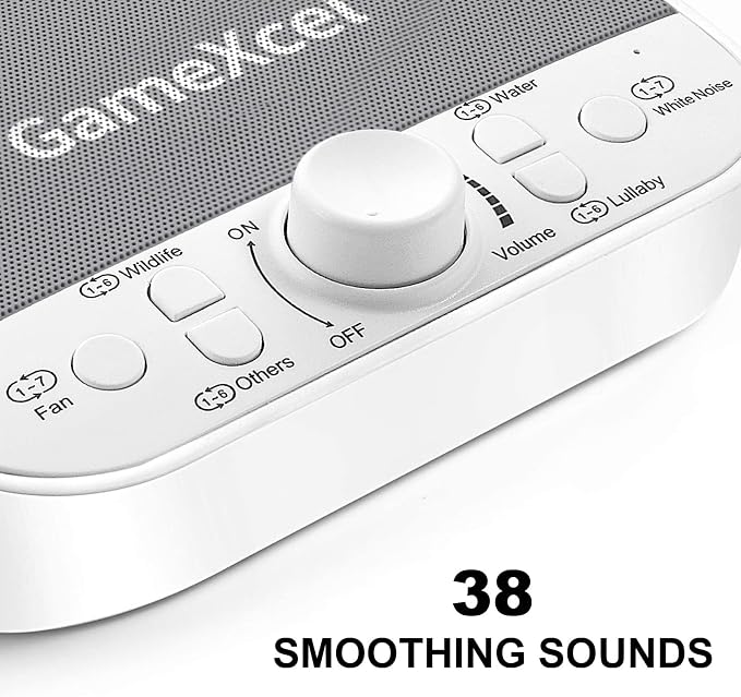 White Noise Machine for Baby & Adults – 38 Non-Looping Sounds, Dual Speakers + Headphone Jack, 15/30/60/90 Min Timer & Memory – USB Powered Sleep Sound Machine for Nursery & Office, White