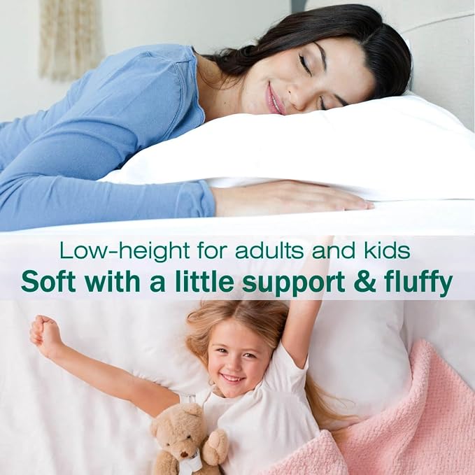 Flat Ultra Thin Bed Pillows Standard Size Pillow Set of 2 Extra Soft Down Alternative for Stomach Back Sleeper White 20x26inches