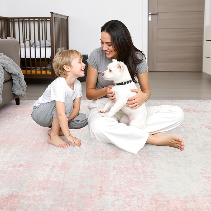 3x14 Washable Runner Rug：Modern Abstract Soft Carpet Pink White | For Hallway, Bedroom, Kitchen, Laundry, Bathroom,Door Mat,Modern Abstract,Machine washable,Non-Slip,Stain Resistant,Indoor