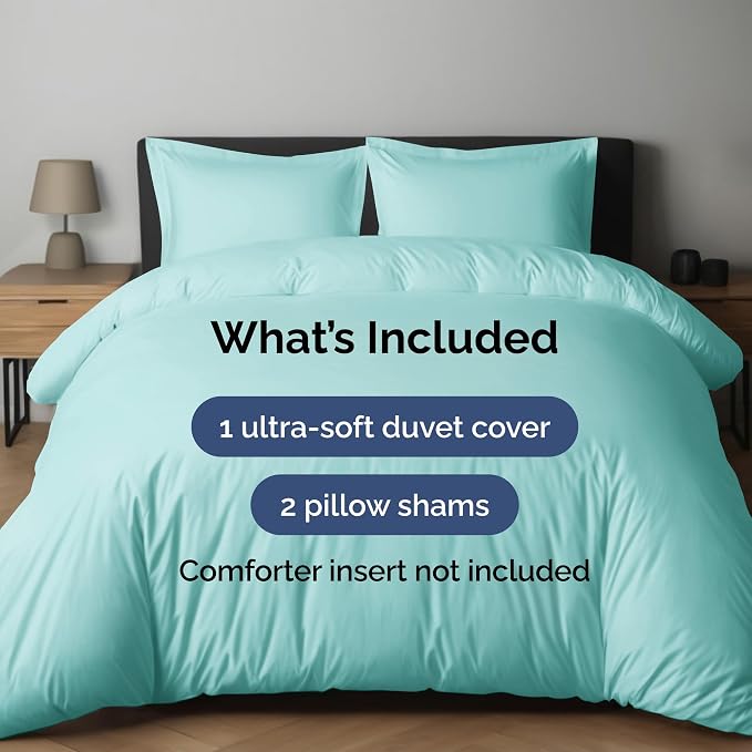 Duvet Cover Full Size - Soft 3 Piece with Zipper Closure - Spa Blue | Extra Soft, Breathable, Full Duvet Cover 80" x 90" with 2 Pillow Shams, Zipper Closures & Ties, Women, Men, Kids & Teens