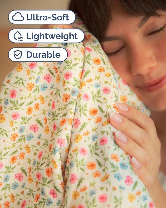 Queen 4 Piece Floral Sheet Set - Soft, Breathable & Cooling - Spring Meadow | 1 Flat, 1 Fitted & 2 Pillowcases w/ Deep Pockets, Boho Botanical Floral Bedding, Breathable & Cooling, Wrinkle & Fade Free