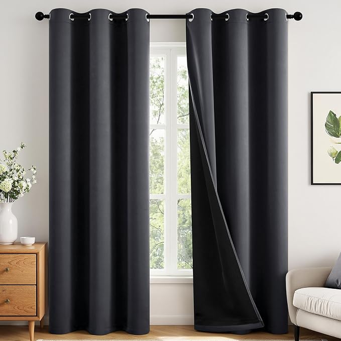 MIULEE Grey 100% Blackout Curtains for Bedroom 40x84 Inch Long 2 Panels Set | 2 Thick Layers Thermal Insulated Window Curtains with Black Liner, Noise Reducing Grommet, Drapes for Living Room, 2 Panels