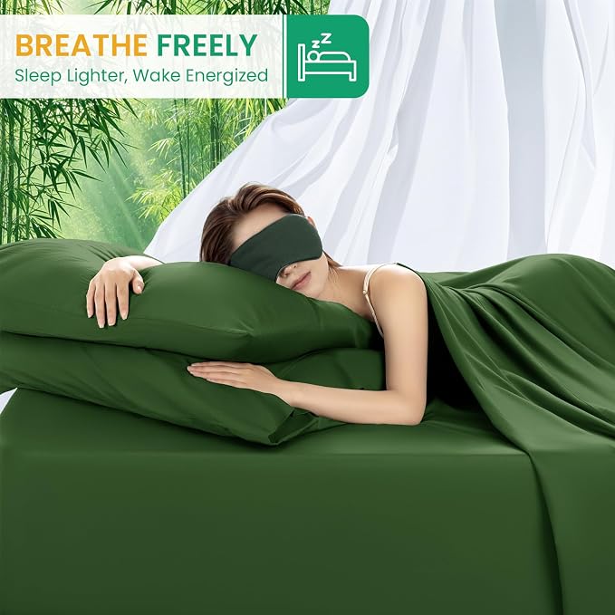 SONORO KATE 100% Viscose Derived from Bamboo_Sheets Cal King Size,4PC | Cooling Bed Sheets for Hot Sleepers,Soft Breathable & Silky,16" Deep Pocket,Luxury Hotel Bedding,Olive