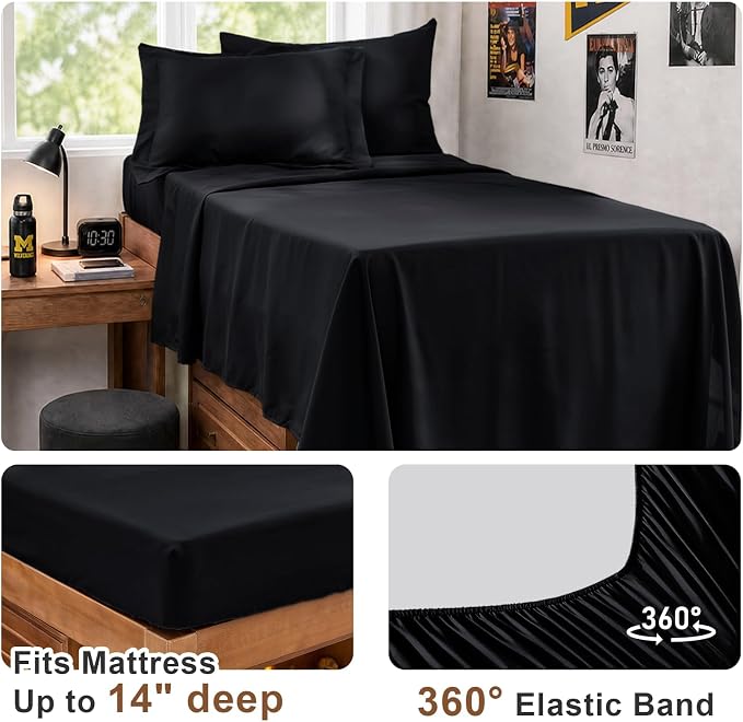 JOLLYVOGUE Twin Comforter Set, Ultra-Soft Bed in a Bag Twin Size 5 Pieces, Oeko-TEX Certified Bedding Set with Down Alternative Comforter, Sheets, Pillowcases & Shams, Black