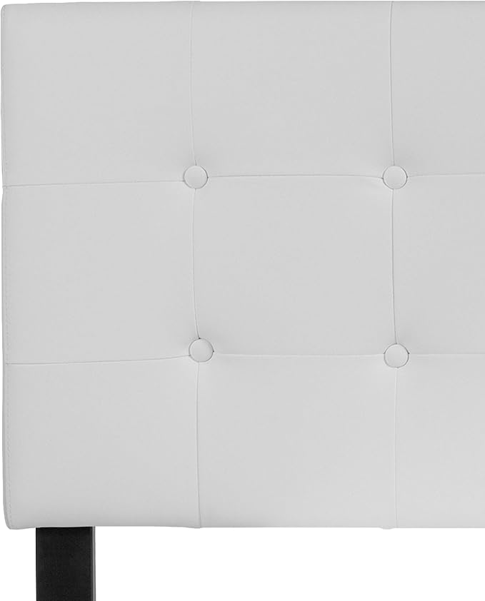 EMMA + OLIVER White Full Button Tufted Headboard | Adjustable Bed Rail Slots, Vinyl Upholstered