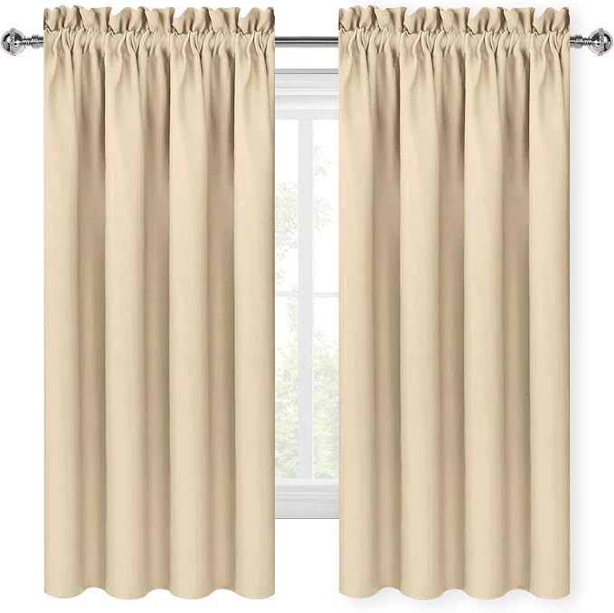 DWCN Wide Blackout Curtains for Bedroom Living Room 70 x 72 Inch Long Beige | 2 Panels Set, Room Darkening, Thermal Insulated, Light Blocking, Rod Pocket Drapes, Noise Reducing Window Treatments