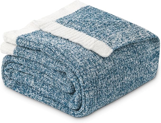 MH MYLUNE HOME Ultra Soft Ribbed Throw Blanket Plush, Blue, 60"x80" | Reversible Fleece Throw Blanket, Comfy Fluffy Fuzzy Plush Blanket Throws for Couch Sofa Bed, Cozy Blankets for Women Gift