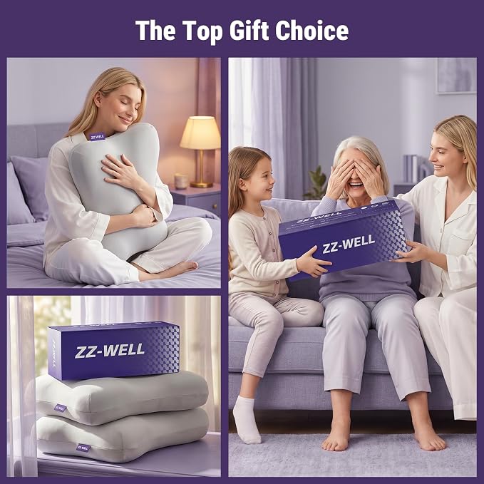 ZZ-WELL Neck Pillow for Sleeping - Side Sleeper Pillow with Cooling Pillowcase - High Density Memory Foam Pillows for Broad Shoulders Adults - Heavy & Thick Bed Pillows, Standard Size (Grey)