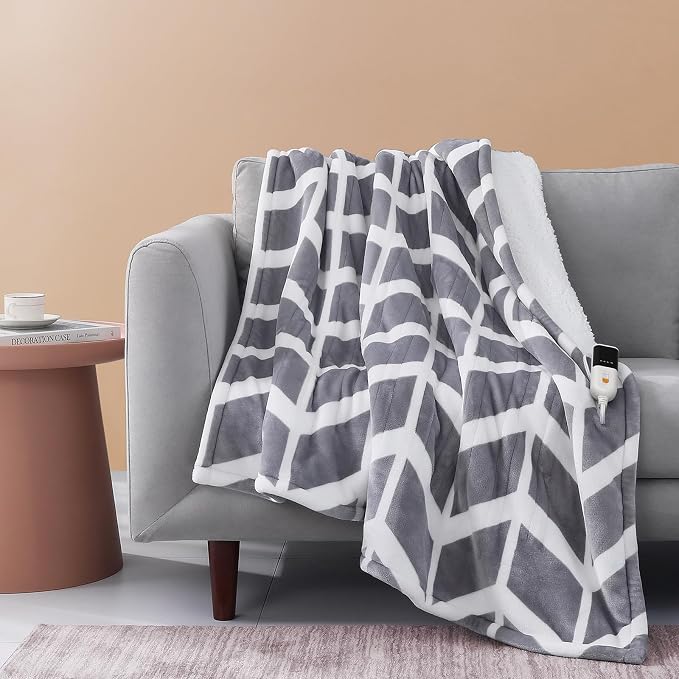 VENTIMI Heated Blanket Twin, 9 Heat Levels & 2-10 Hours Auto Off, Grey | ETL & FCC, Fast Warming, 62" × 84", Flannel and Sherpa, Couch Bed Use, Machine Washable, Removable Controller