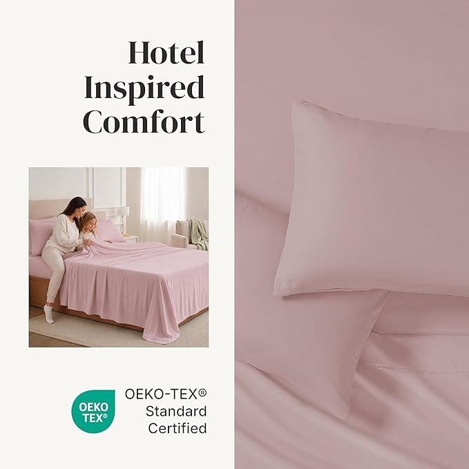 Modern Threads Soft Microfiber Solid Sheets - Luxurious Microfiber Bed Sheets - Includes Flat Sheet, Fitted Sheet with Deep Pockets, & Pillowcases Cameo Rose Full