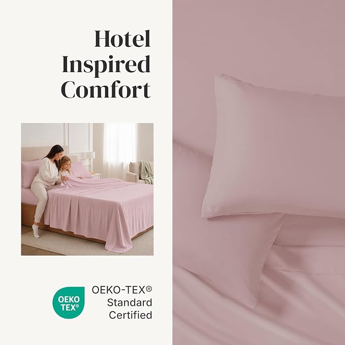 Modern Threads Soft Microfiber Solid Sheets - Luxurious Microfiber Bed Sheets - Includes Flat Sheet, Fitted Sheet with Deep Pockets, & Pillowcases Cameo Rose Twin