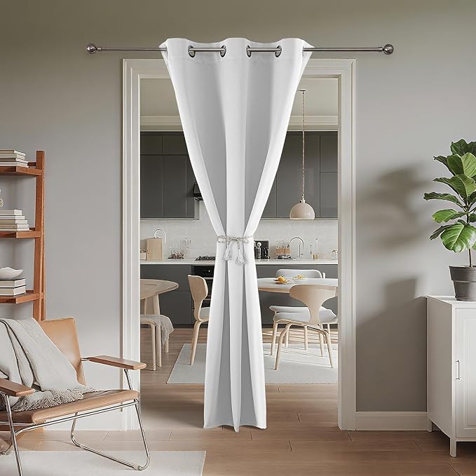 Joydeco Door Curtain Blackout Curtains for Doorway Privacy Closet Drapes | Room Divider Curtains for Bedroom Living Room, Sliding Door Curtains for Open Closet (Pure White, 52Wx78L, 1 Panel)