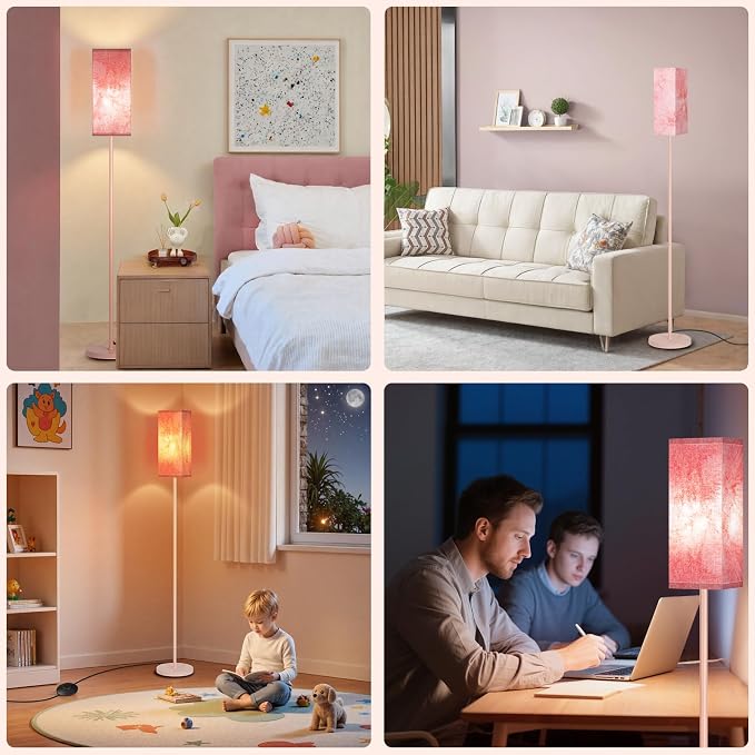 Floor Lamp, Pole Lamp with Foot Switch, Modern Standing Lamp Shade, Minimalist Freestanding Lamp (Bulb Not Included), for Living Room, Bedroom Office ETL Listed, Sakura Pink PCP07LD05