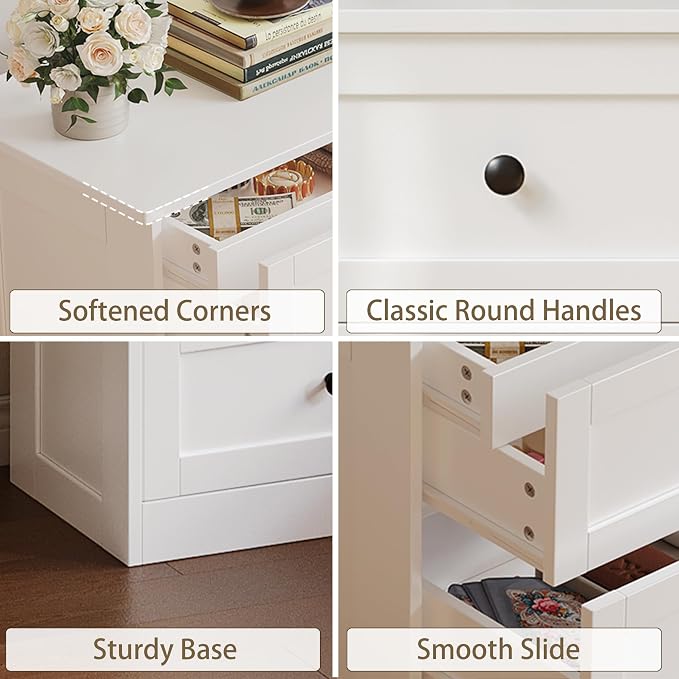 wanan Dresser for Bedroom Set of 2, White Modern 19'' Wide Wood Chest of Drawers with Hidden Drawer, Storage Organizer with Smooth Metal Rails & Anti-Tip Kit Living Room