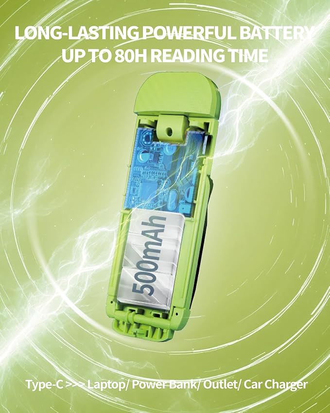 HEMONNKAM Book Reading Light, Rechargeable Clip on Booklight, Eye Caring 3 Color Temperatures & 5 Brightness Levels, Night Use for Bed, Long Lasting, Reading at Night in Bed, Apple Green