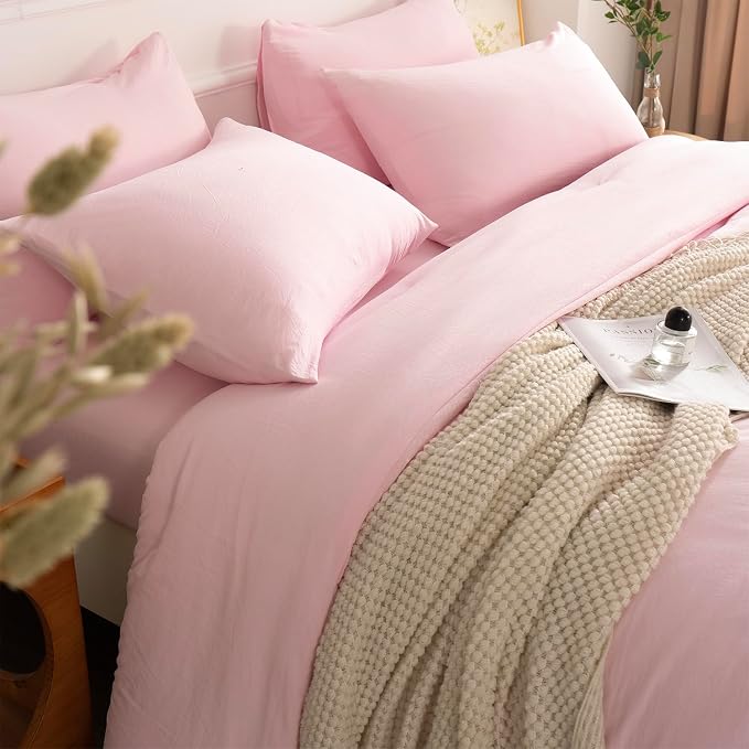 King Comforter Pink Set 3 Pieces Soft Bedding Bright Comforter King Lightweight Light Pink Style Comforter Set for All Seasons 1 Comforter and 2 Pillowcases (Pink, King)