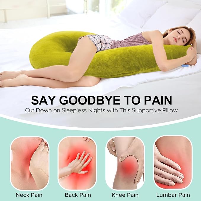 Body Pillow for Adults, Swan Body Pillow Insert for Sleeping, Green, 49 In | Side Sleeper Pregnancy Bed Pillow, Soft Fabric, Shredded Memory Foam and Removable Washable Cover
