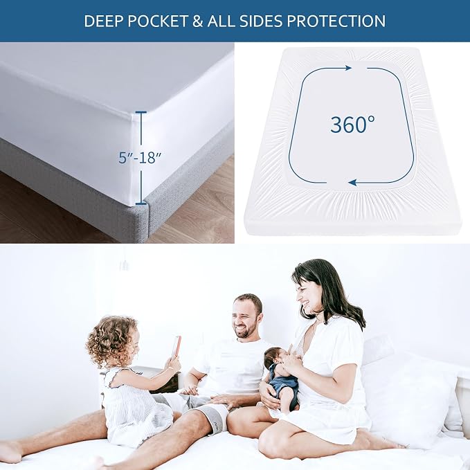King Size Mattress Protector Waterproof, Mattress Cover for Kids | Smooth Top,Breathable Skin Friendly and Noiseless Fitted Sheet,Polyester Mattress Protector