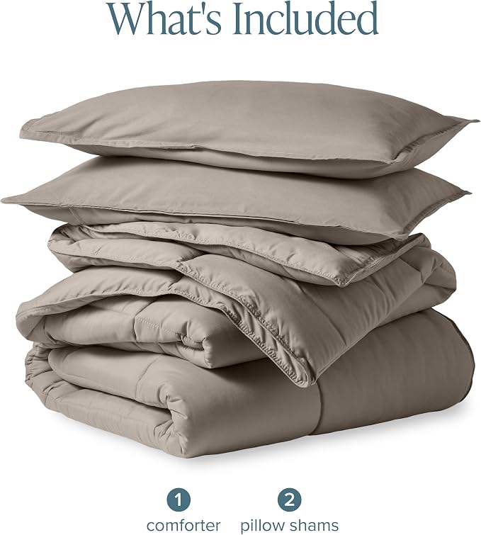 Bare Home Queen Comforter Set - 1800 Ultra Soft (Queen, Khaki) | All-Season, Breathable, Hypoallergenic, Premium 1800, Warm, Cozy