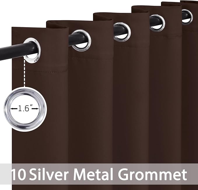 Yakamok Room Darkening Curtains 62x96 inch Long Chocolate Brown-Bedroom | 2 panels,grommet blackout window treatment,thermal insulated,light blocking drapes,privacy protection,bedroom dining room