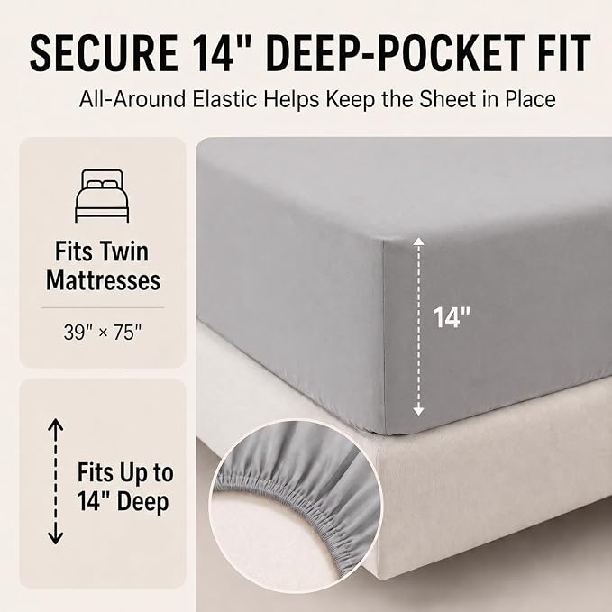 Twin Comforter Set French Grey - 5 Pieces Bed in a Bag | OEKO-TEX Certified, All-Season, Student, Single, Dorm, Down-Alternative Comforter, Flat & Fitted Sheets, 2 Pillowcases
