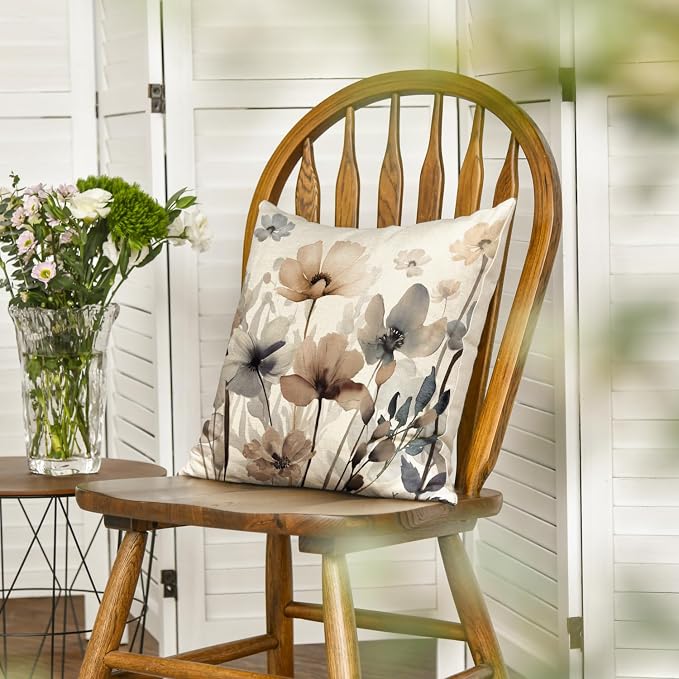 AVOIN colorlife Poppy Flowers Chinoiserie Fall Throw Pillow Cover, 18 x 18 Inch Seasonal Fall Leaves Cushion Case Decoration for Sofa Couch Farmhouse | Chinoiserie Seasonal Leaves Cushion Case Decoration for Sofa Couch Farmhouse