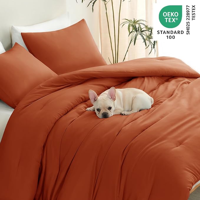 California King Comforter Set, 3 Pieces Terracotta Quilted Bedding | 270 GSM Down Alternative Fill, 4 Corner Ties for Duvet Insert Use, All Season, OEKO-TEX Certified, 2 Pillowcases, 104 x 96 in