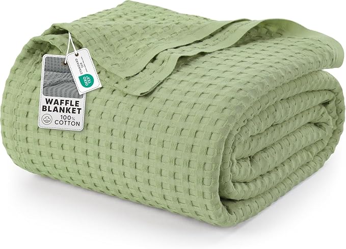 Utopia Bedding 100% Cotton Waffle Blanket Queen Size Sage Green, 90x90 Inch | Lightweight Breathable Cozy Summer Bed Blanket Home Decor Gift for Women and Men