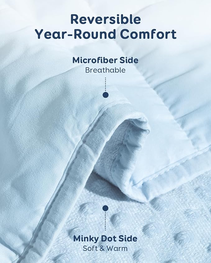 15lbs Weighted Blanket for Adults, 60"x80" Queen Size Heavy Blankets | Soft Raised Minky Dot Texture, Reversible Cooling & Cozy for All Seasons, 7-Layer Design for Even Weight, Machine Washable