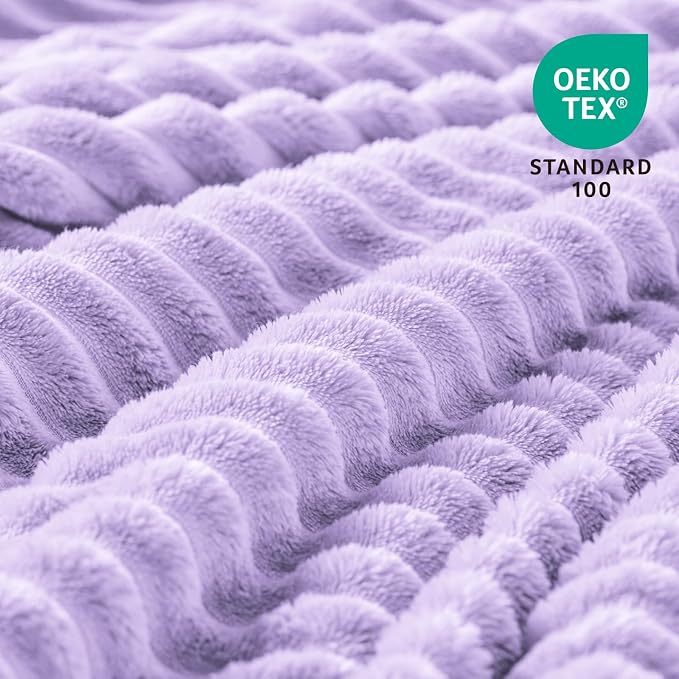 BEDELITE 3D Ribbed Pastel Lilac Fleece Throw Blanket for Couch, 50x60 Inch | Soft Warm Decorative Fluffy Blanket, Cozy Plush Lightweight Fuzzy Throw Blanket for Bed Sofa Home Room Decor, Gift for Women