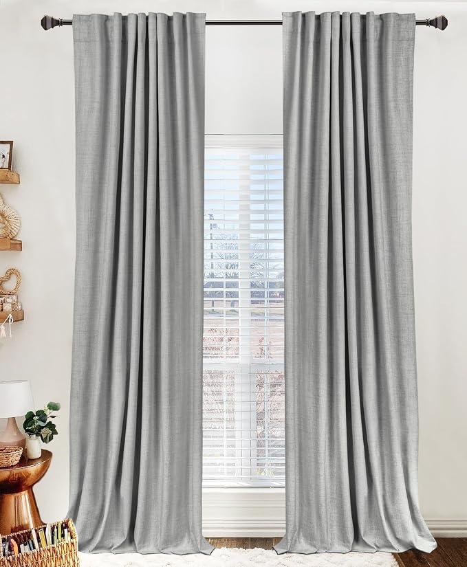 Linen Textured Total Blackout Curtains for Bedroom 72 Inches Long, Grey | 100% Blackout Shield, Back Tab/Rod Pocket Living Room Drapes, Thermal Insulated Blackout Curtains 2 Panels Set, 50"W x 72"L