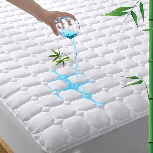 UNILIBRA Twin XL Mattress Protector Waterproof Rayon from Bamboo, Deep Pocket Mattress Pad Cover Fit up to 6''- 19'', Breathable Soft Filling Quilted Fitted Mattress Topper