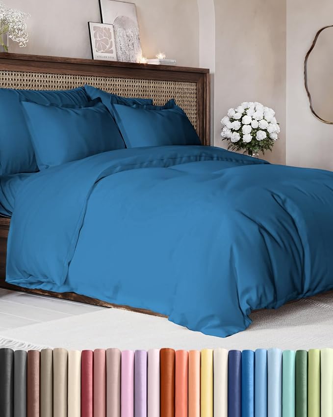 Duvet Cover Full Size - Soft 3 Piece with Zipper Closure - Denim Blue | Extra Soft, Breathable, Full Duvet Cover 80" x 90" with 2 Pillow Shams, Zipper Closures & Ties, Women, Men, Kids & Teens