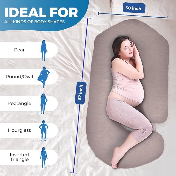 Pregnancy Pillows for Sleeping – 57-Inch Maternity Pillow for Pregnant Women with Removable Washable Cover – Support for Back, Belly, Neck, Legs, & Hips – V C U Shaped Full Body Pillow